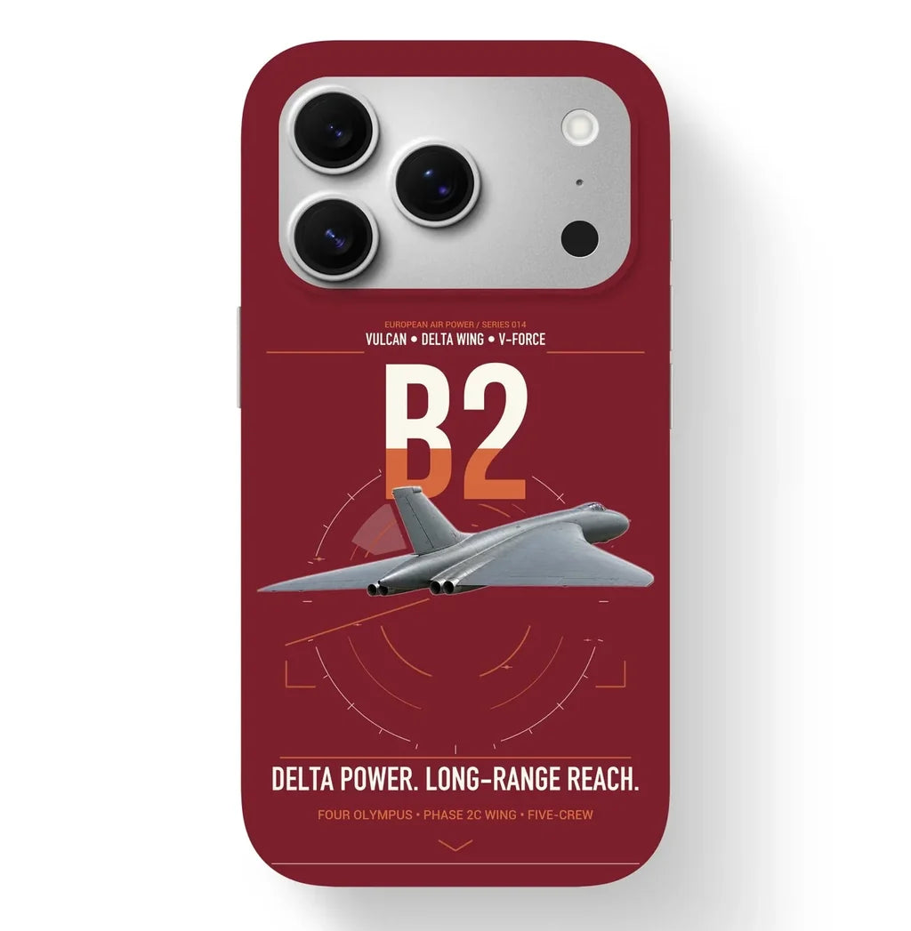Avro Vulcan B2 design on dark red magsafe iphone case, for iPhone 17 Pro