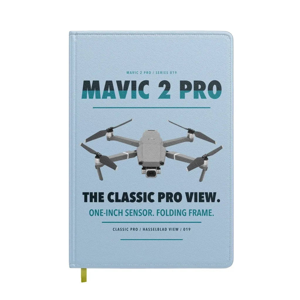 DJI Mavic 2 Pro design on light blue notebook