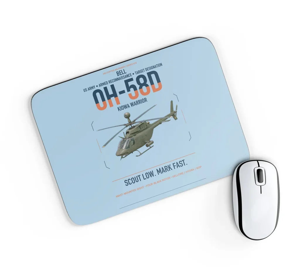 Bell OH-58D Kiowa Warrior design on light blue rectangle mouse pad