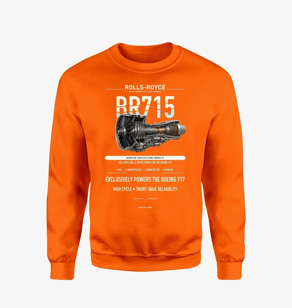BR715 design on orange sweatshirt