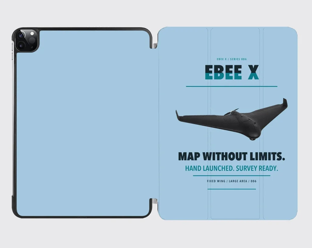 AgEagle eBee X design on light blue ipad tablet case