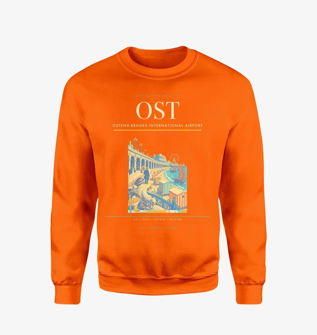 Ostend-Bruges International Airport (OST) design on orange sweatshirt