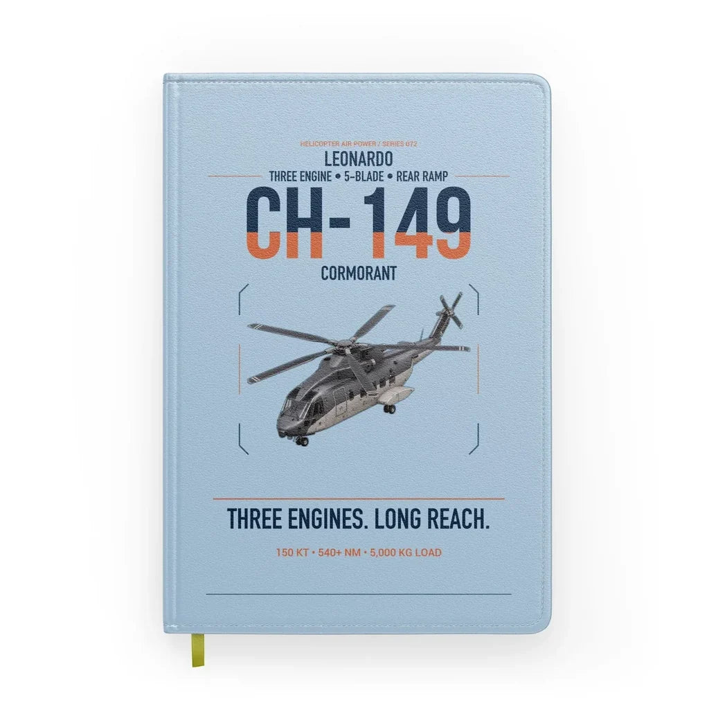 Leonardo CH-149 Cormorant design on light blue notebook