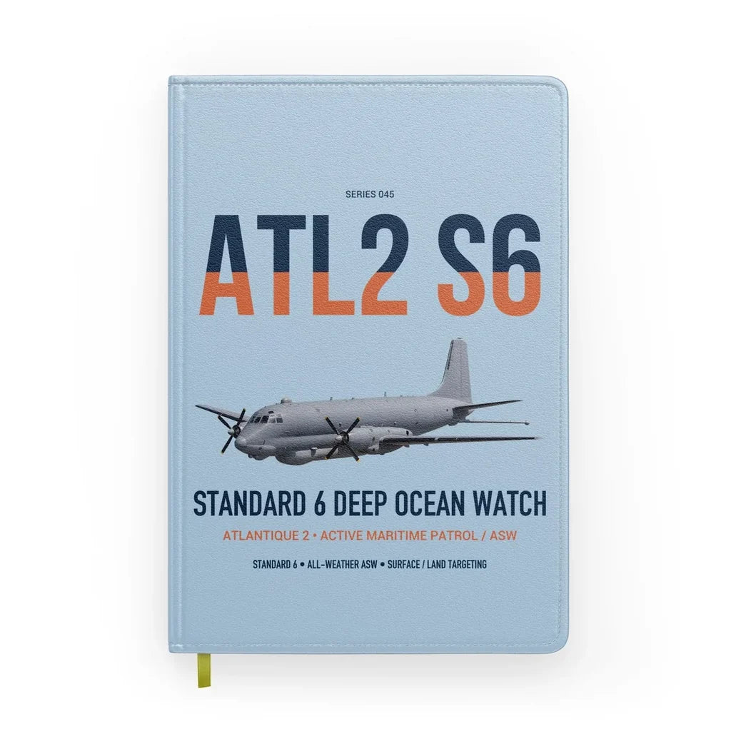 Atlantique 2 Standard 6 design on light blue notebook