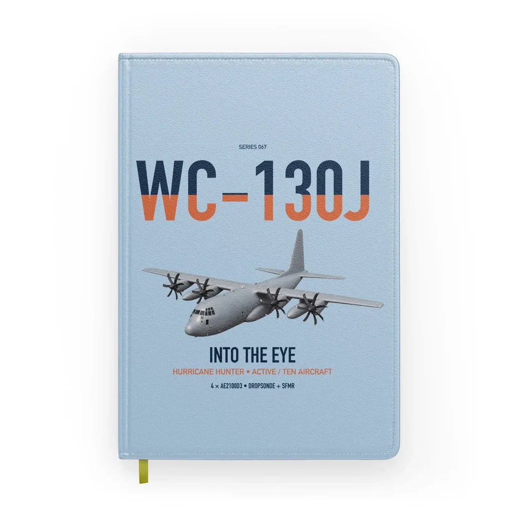 WC-130J Hurricane Hunter design on light blue notebook