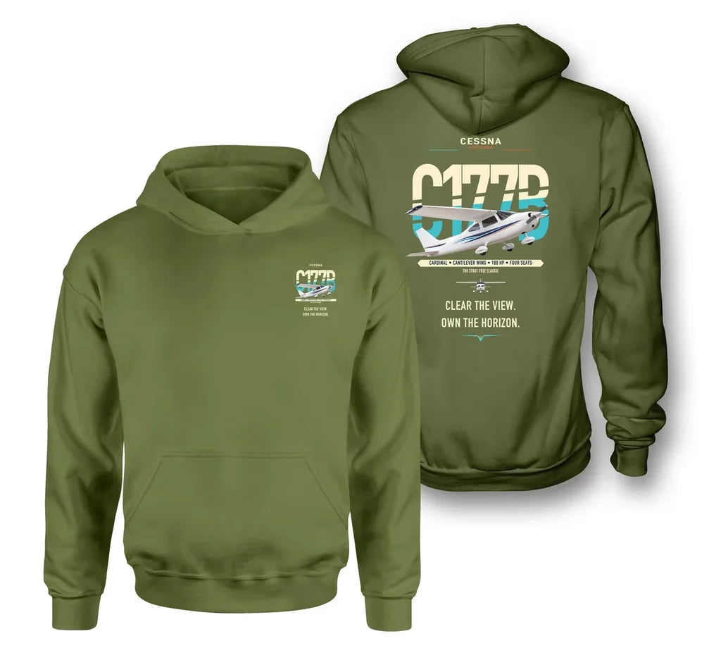 Cessna 177B Cardinal design on green army double-side hoodie, double-side print