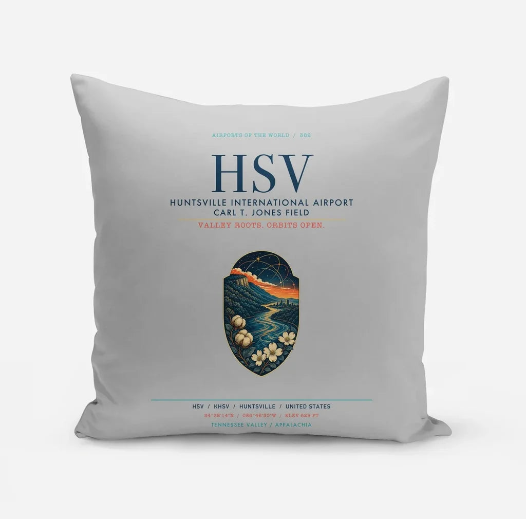 Huntsville International Airport (HSV) design on light gray pillow