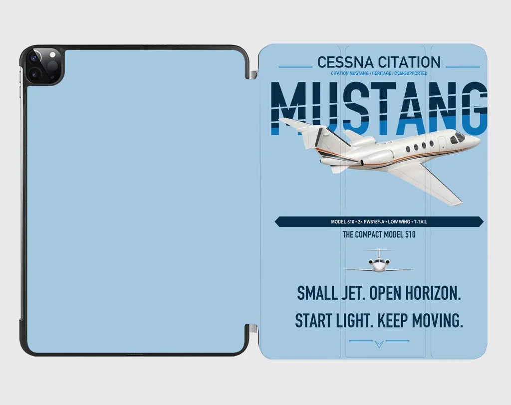 Cessna Citation Mustang design on light blue ipad tablet case