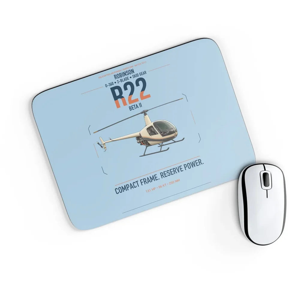 Robinson R22 Beta II design on light blue rectangle mouse pad