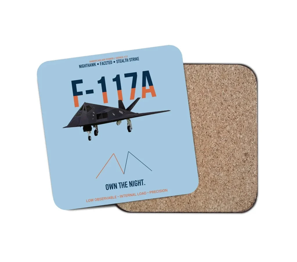 F-117A Nighthawk Own The Night design on light blue 1 piece coaster