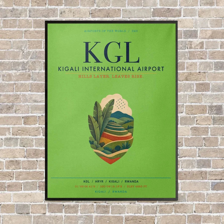 Kigali International Airport KGL vertical canvas print - framed - light green background
