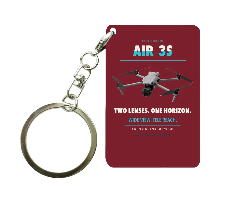 DJI Air 3S Key Chain design on dark red key chain