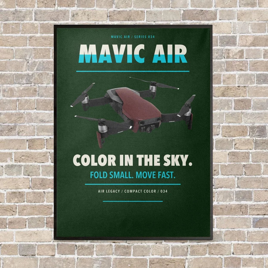 DJI Mavic Air vertical canvas print - framed - dark green background