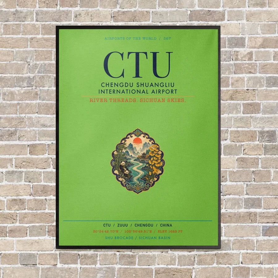 Chengdu Shuangliu International Airport CTU vertical canvas print - framed - light green background