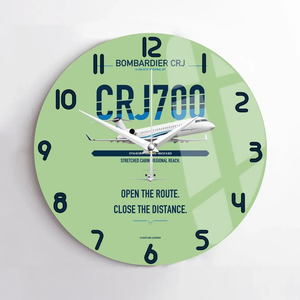 Bombardier CRJ700 design on light green no frame wall clock