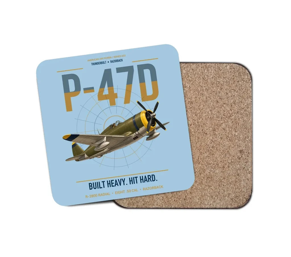 P-47D Thunderbolt Razorback design on light blue 1 piece coaster