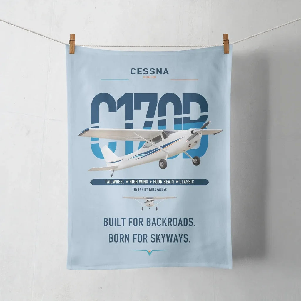 Cessna 170B design on light blue towel