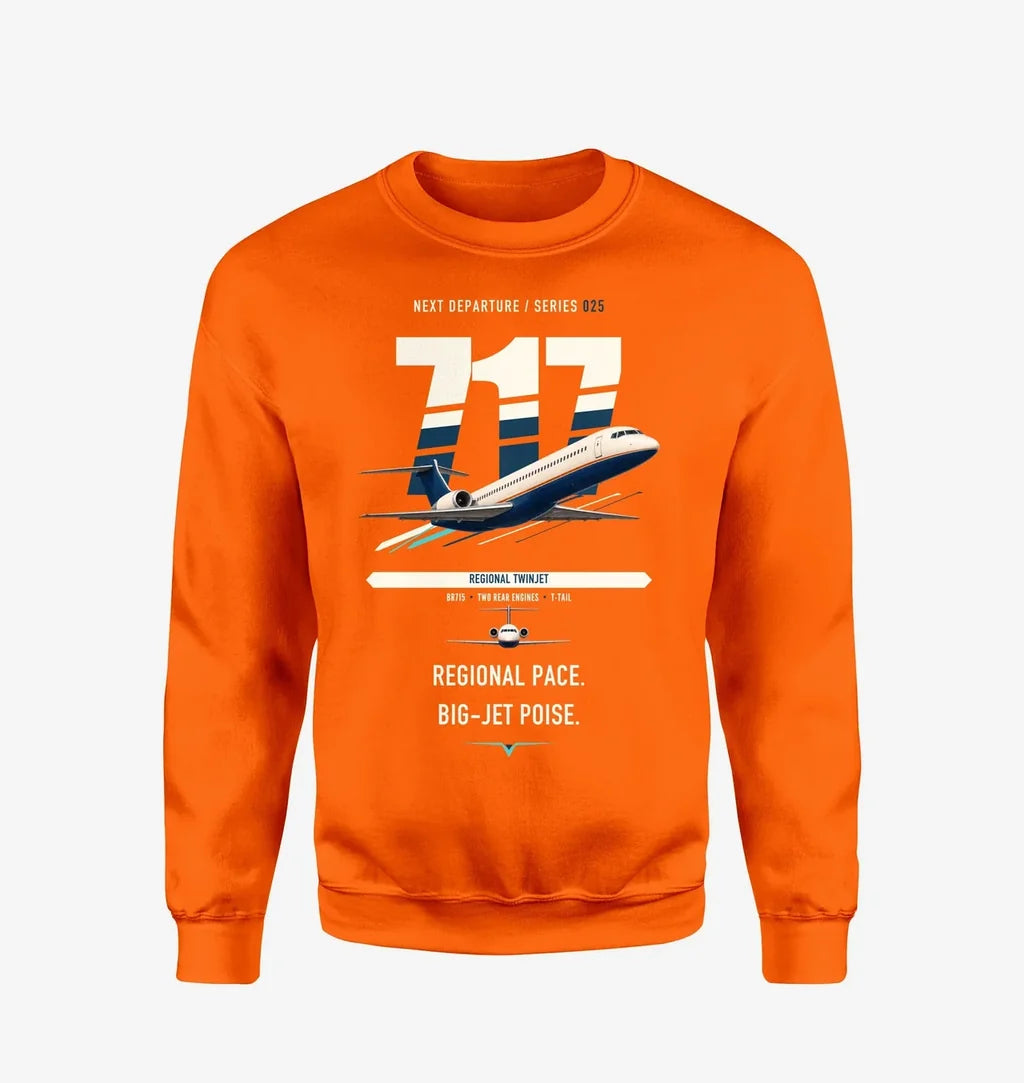 Boeing 717-200 design on orange sweatshirt