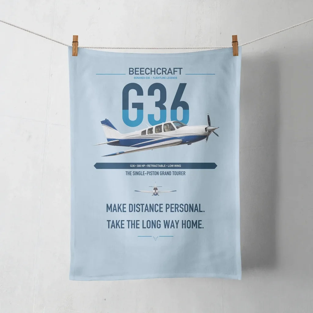 Beechcraft Bonanza G36 design on light blue towel