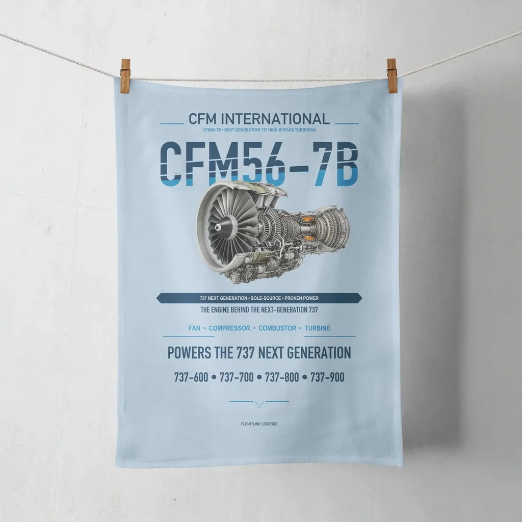 CFM56-7B design on light blue towel