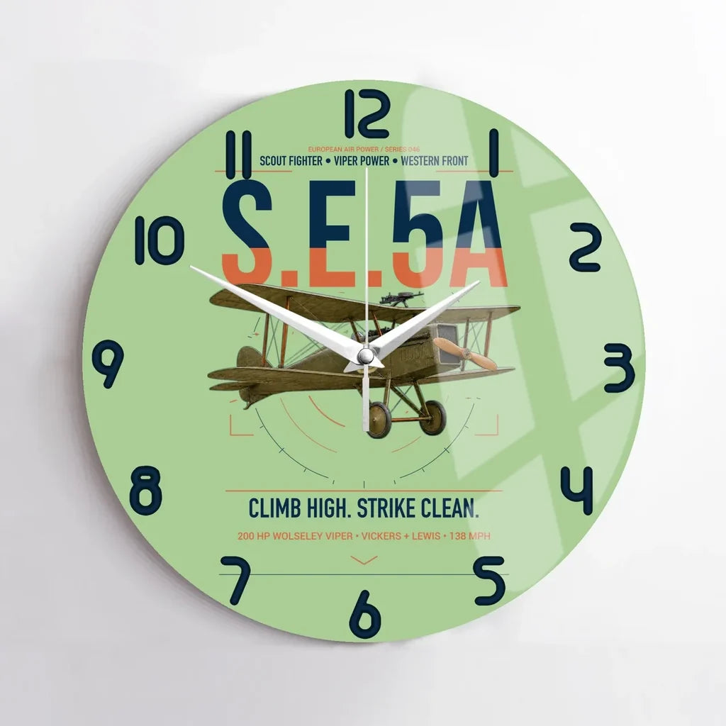 Royal Aircraft Factory S.E.5a design on light green no frame wall clock