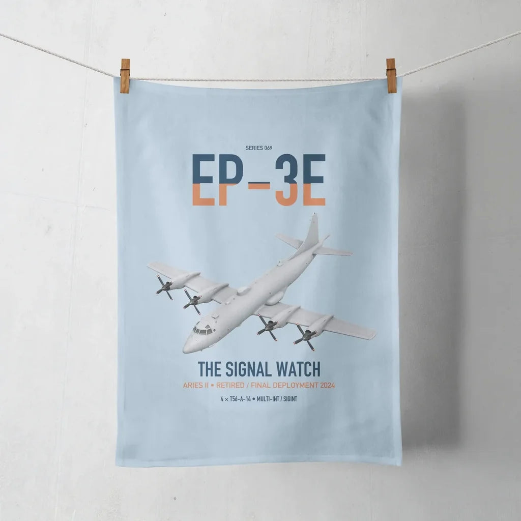 EP-3E ARIES II design on light blue towel