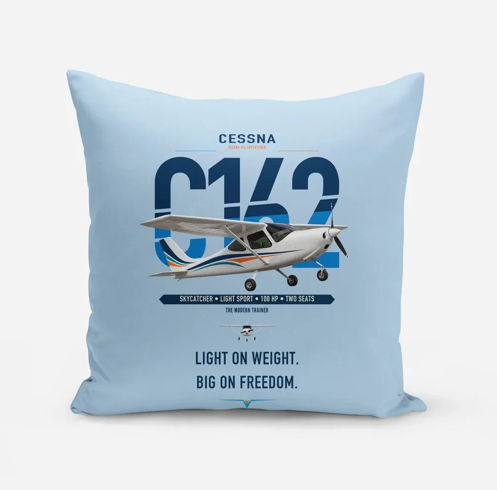 Cessna 162 Skycatcher design on light blue pillow