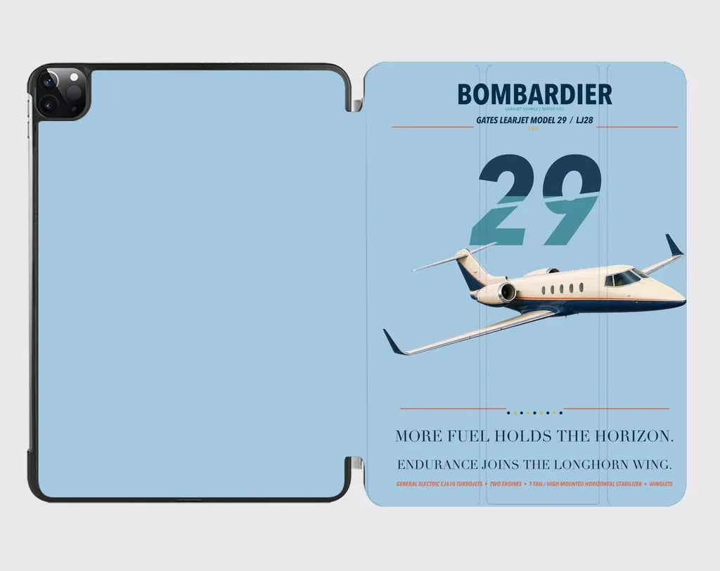 Bombardier Learjet 29 design on light blue ipad tablet case