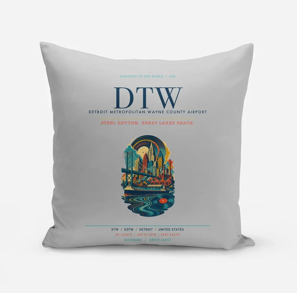 Detroit Metropolitan Wayne County Airport (DTW) design on light gray pillow