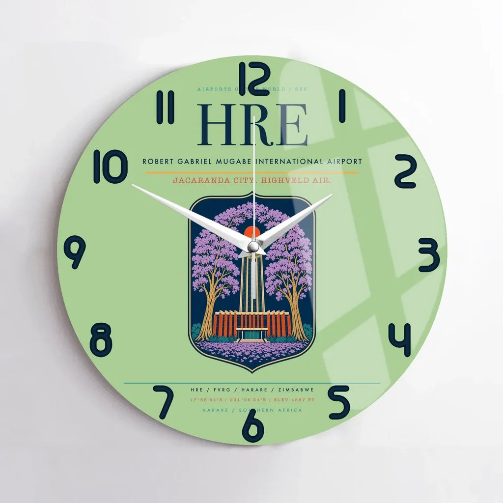 Robert Gabriel Mugabe International Airport (HRE) design on light green no frame wall clock