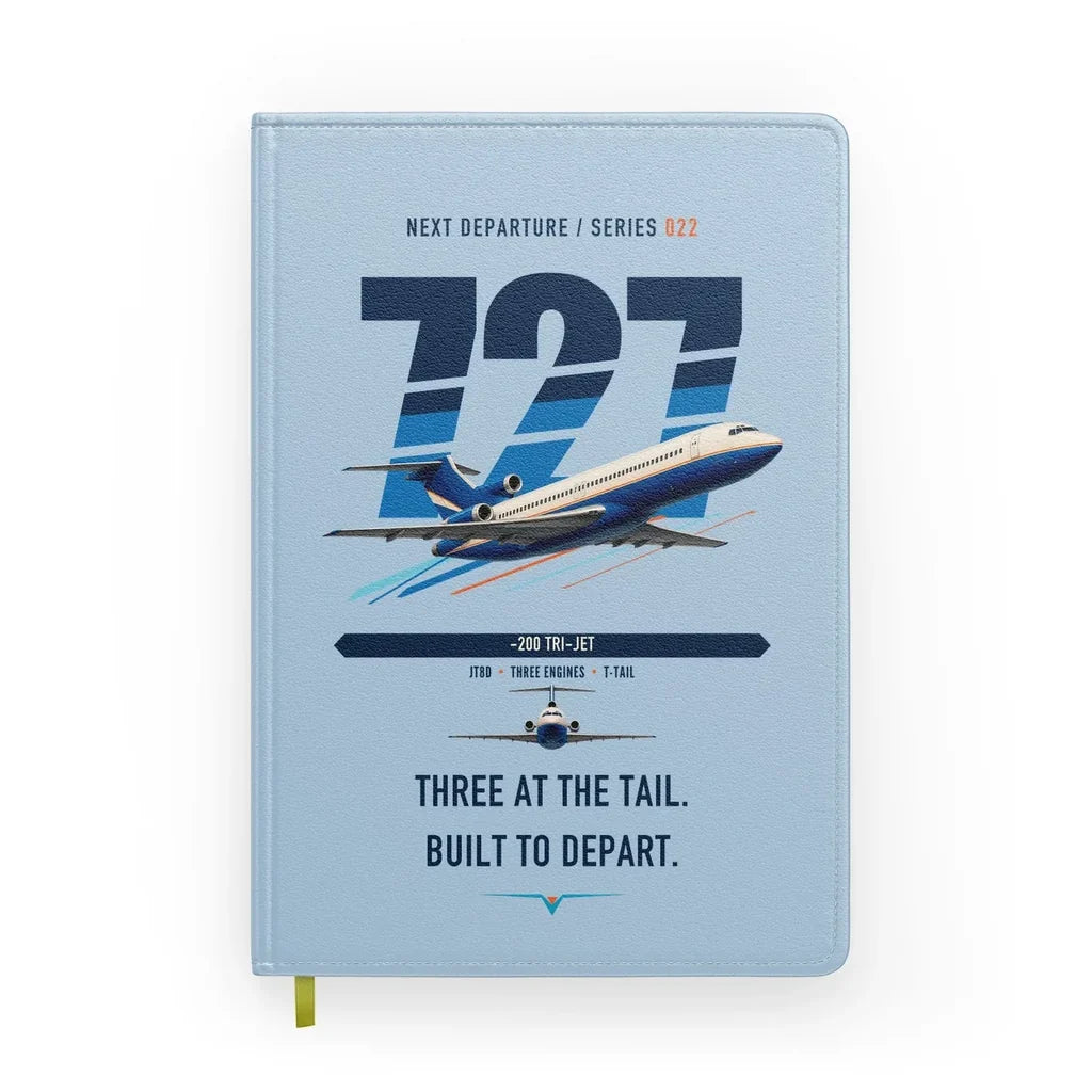 Boeing 727-200 design on light blue notebook