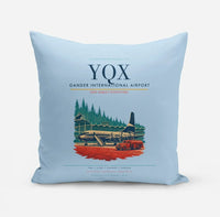 Thumbnail for Gander International Airport (YQX) design on light blue pillow