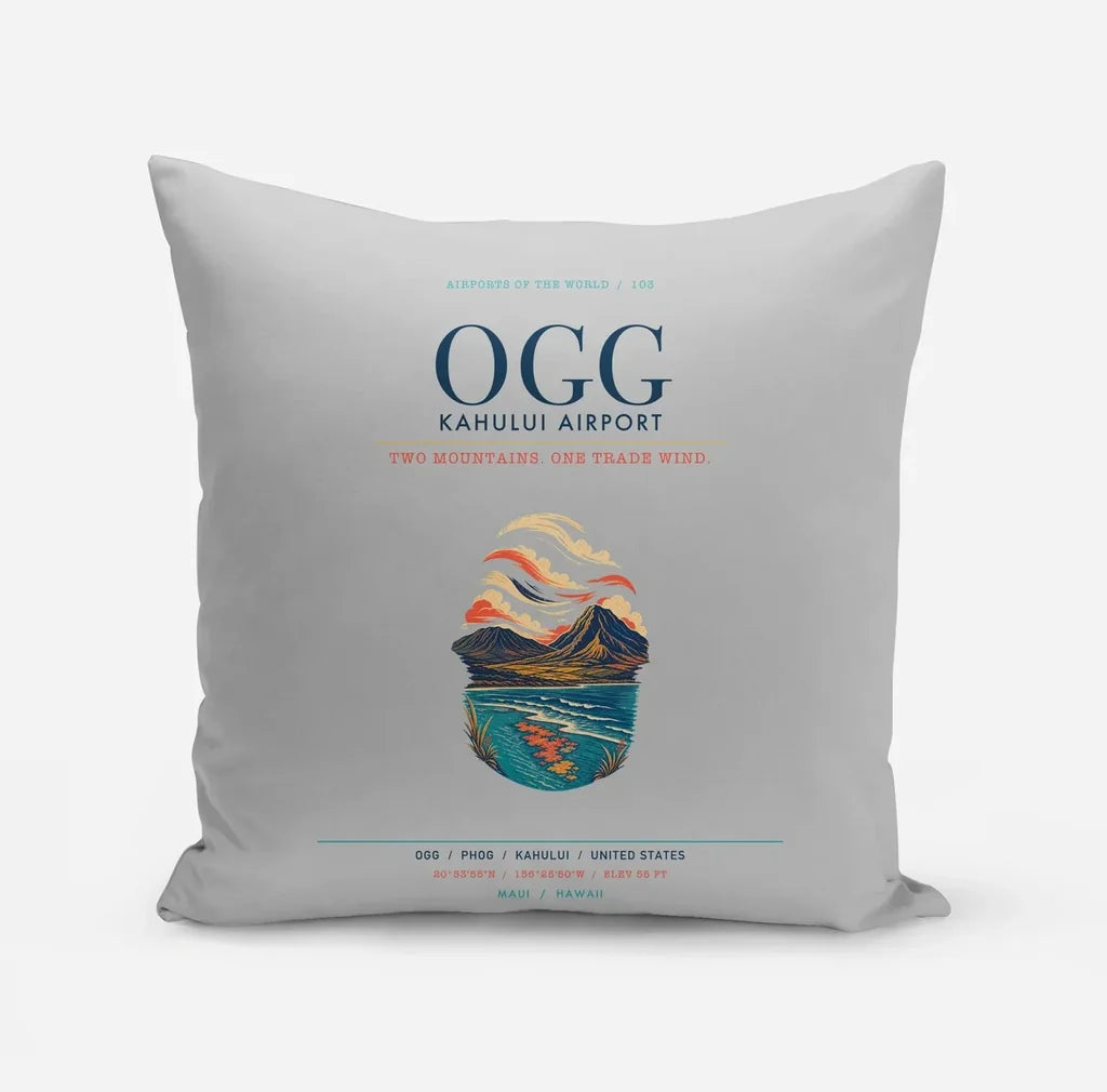 Kahului Airport (OGG) design on light gray pillow