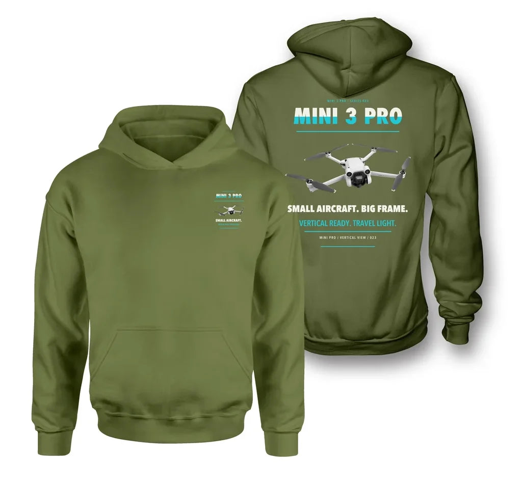 DJI Mini 3 Pro design on green army hoodie