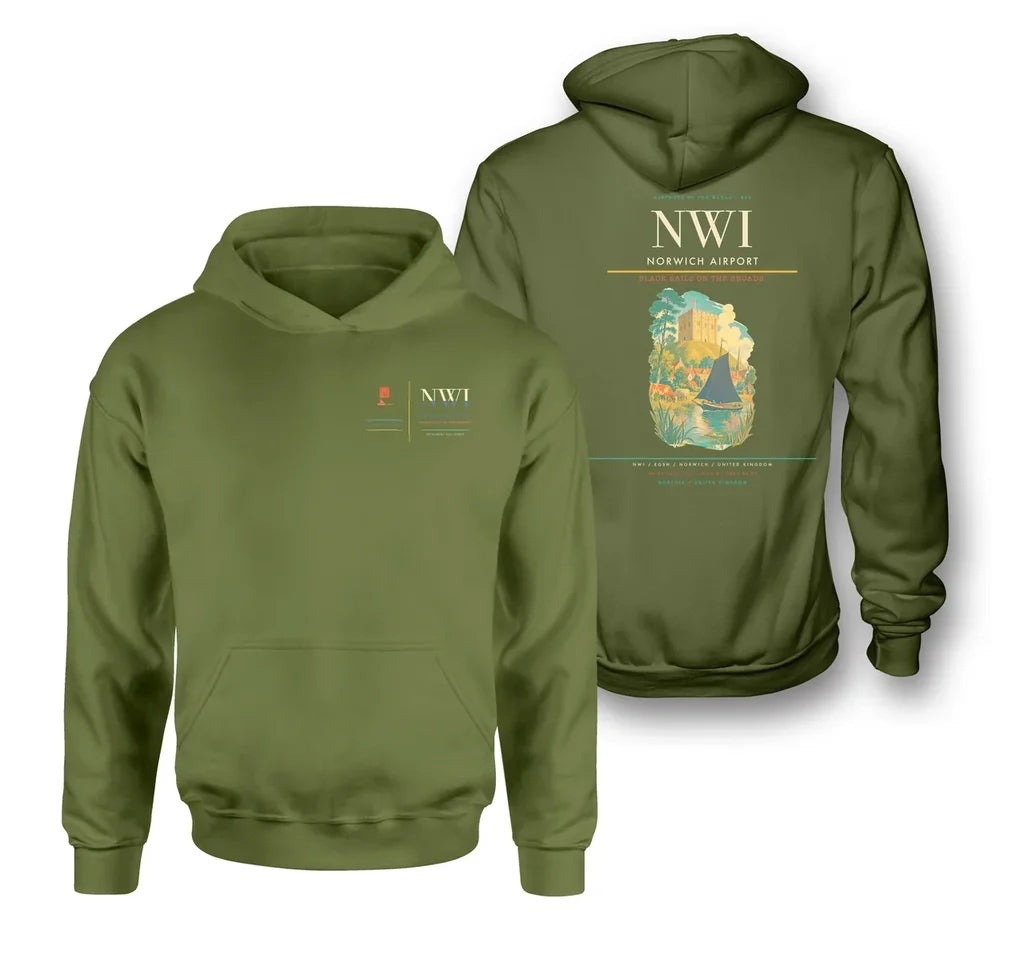 Norwich Airport (NWI) design on green army double-side hoodie