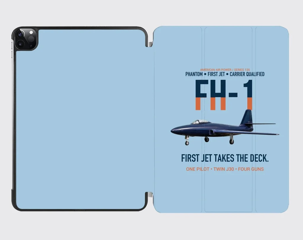 FH-1 Phantom First Jet Takes the Deck design on light blue ipad tablet case