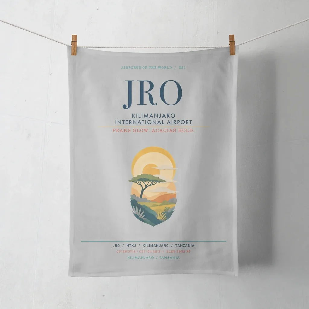 Kilimanjaro International Airport (JRO) design on light gray towel