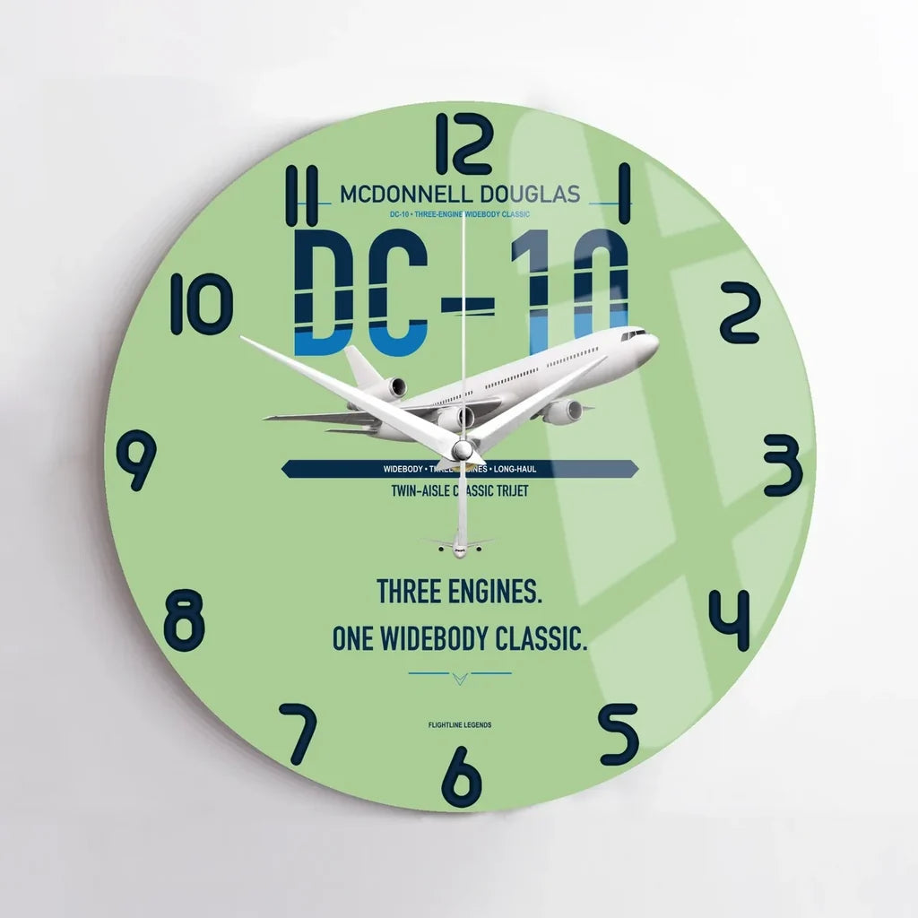 McDonnell Douglas DC-10 design on light green no frame wall clock
