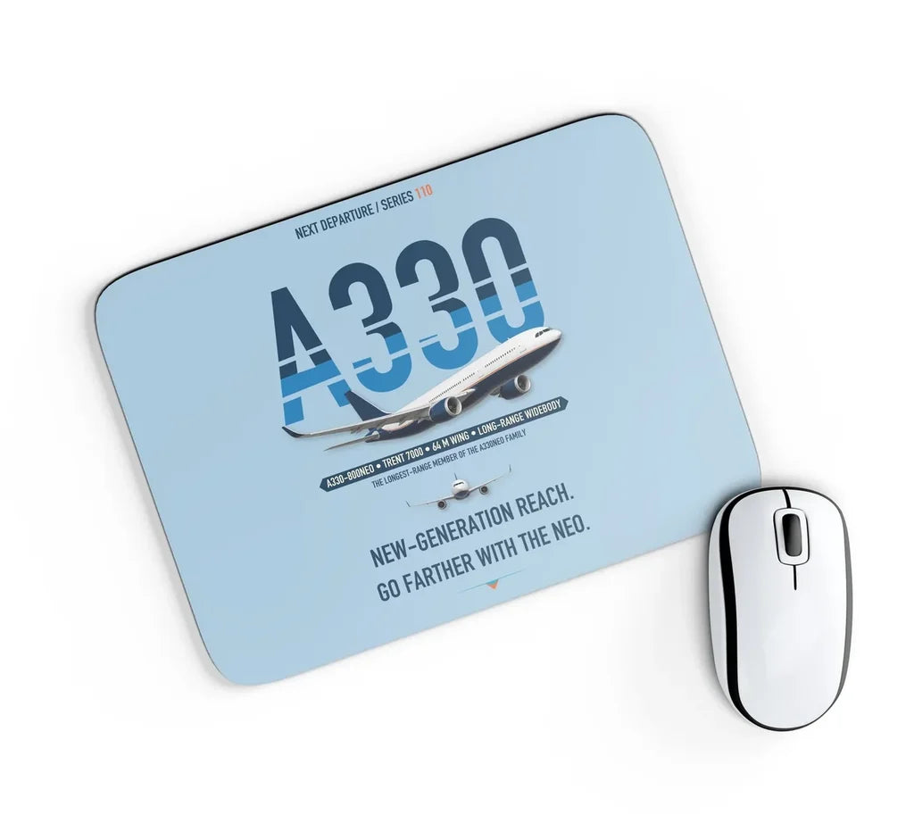 Airbus A330-800neo design on light blue rectangle mouse pad