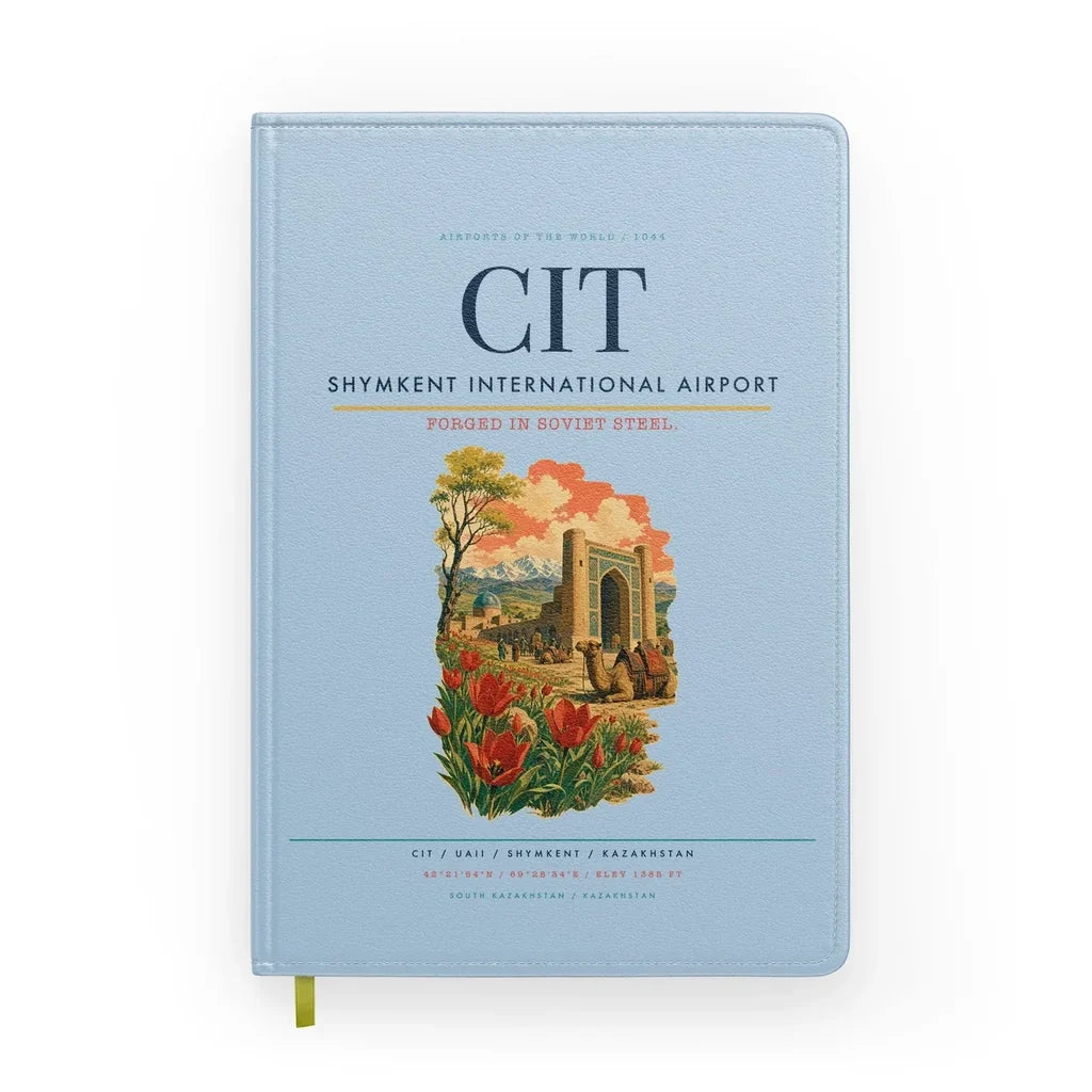 Shymkent International Airport (CIT) design on light blue notebook