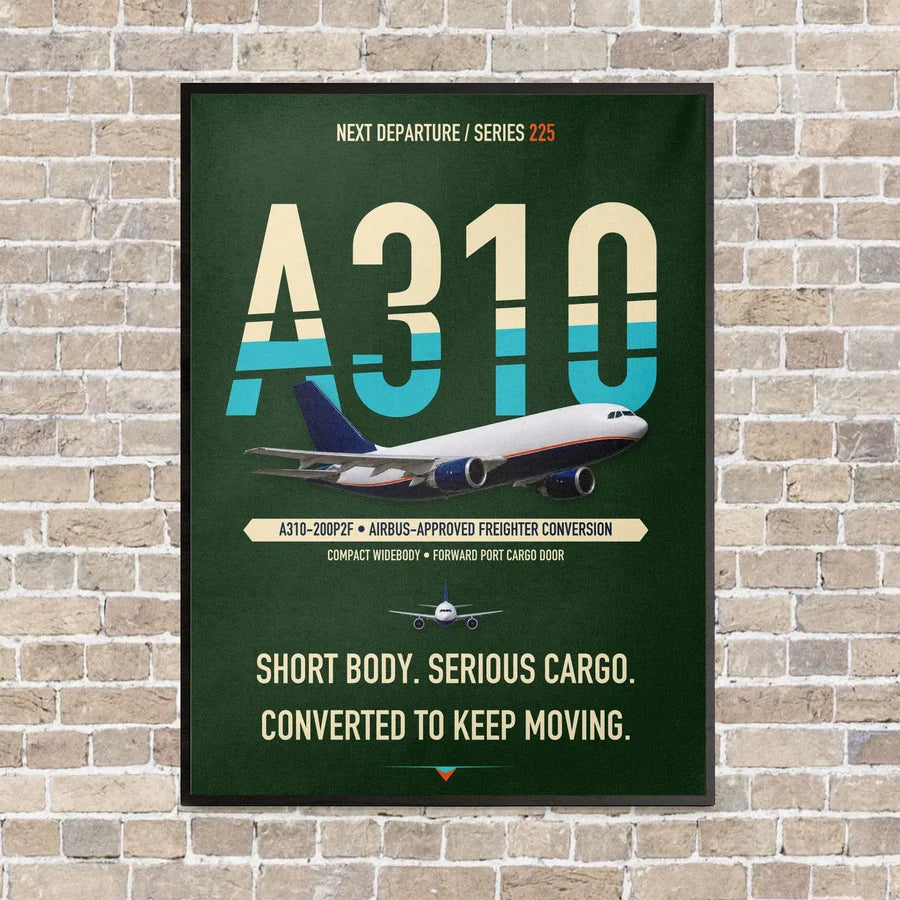 Airbus A310-200P2F vertical canvas print - framed - dark green background