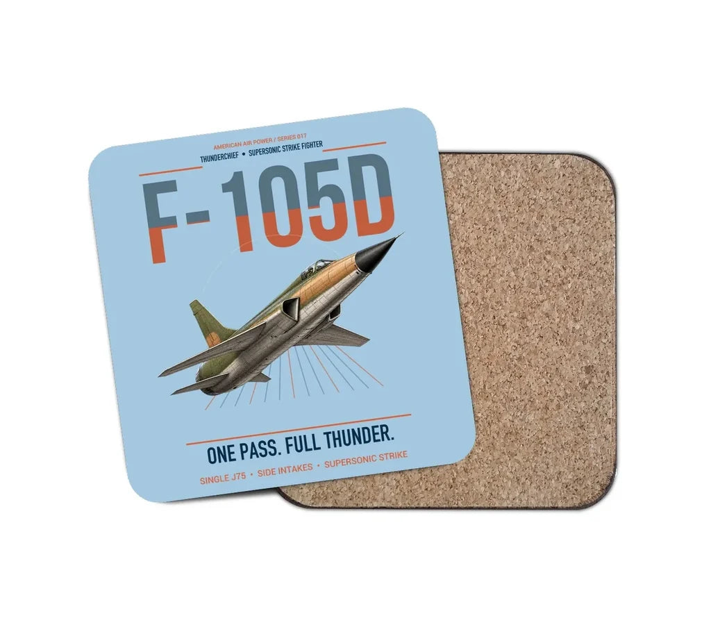 F-105D Thunderchief design on light blue 1 piece coaster