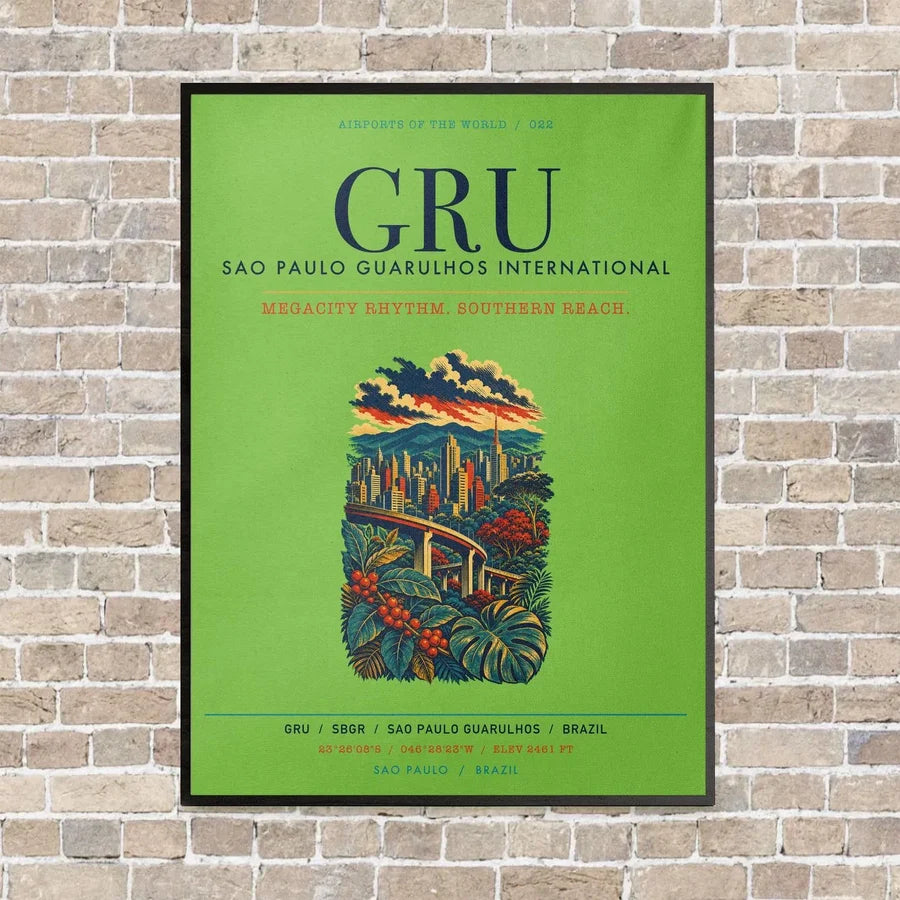Sao Paulo Guarulhos International Airport GRU vertical canvas print - framed - light green background