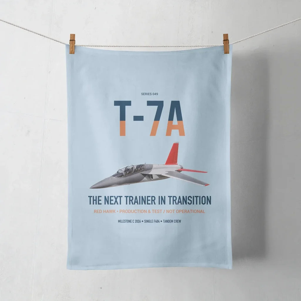 T-7A Red Hawk design on light blue towel
