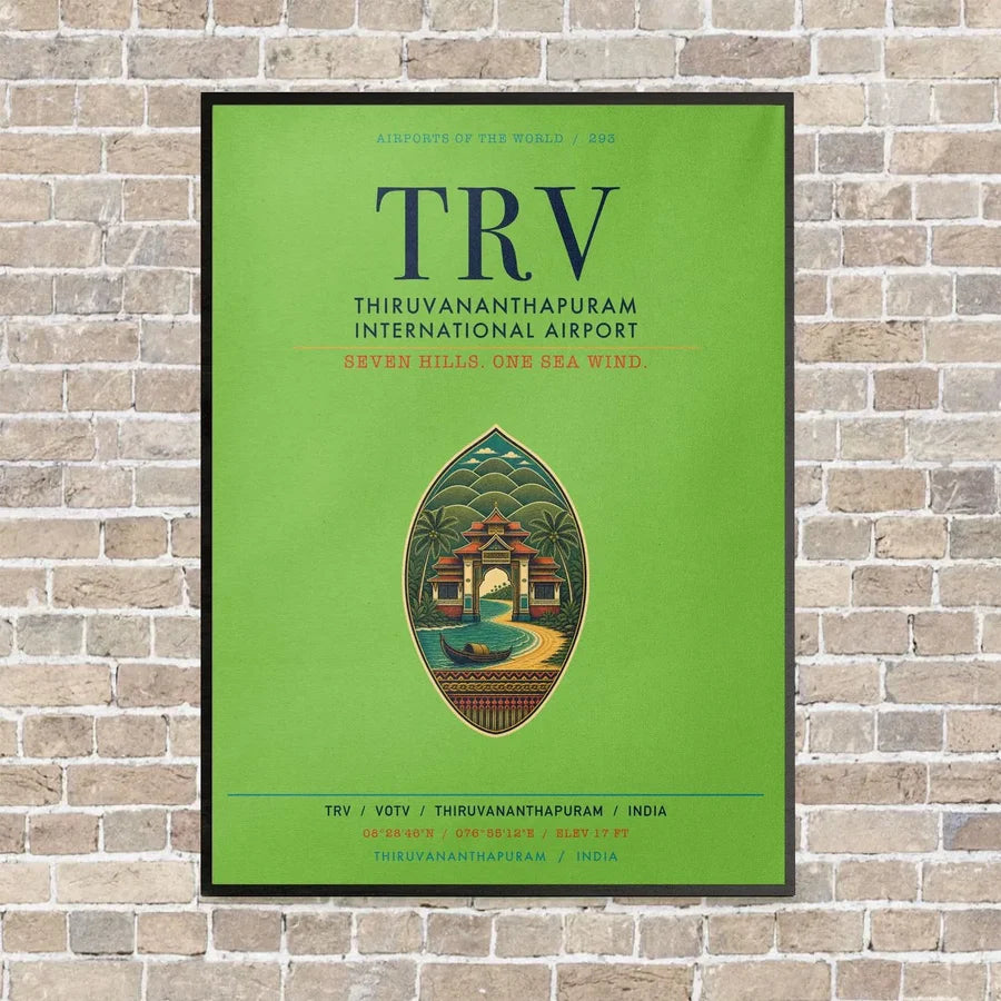 Thiruvananthapuram International Airport TRV vertical canvas print - framed - light green background