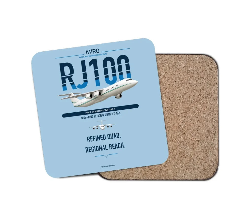 Avro RJ100 design on light blue 1 piece coaster