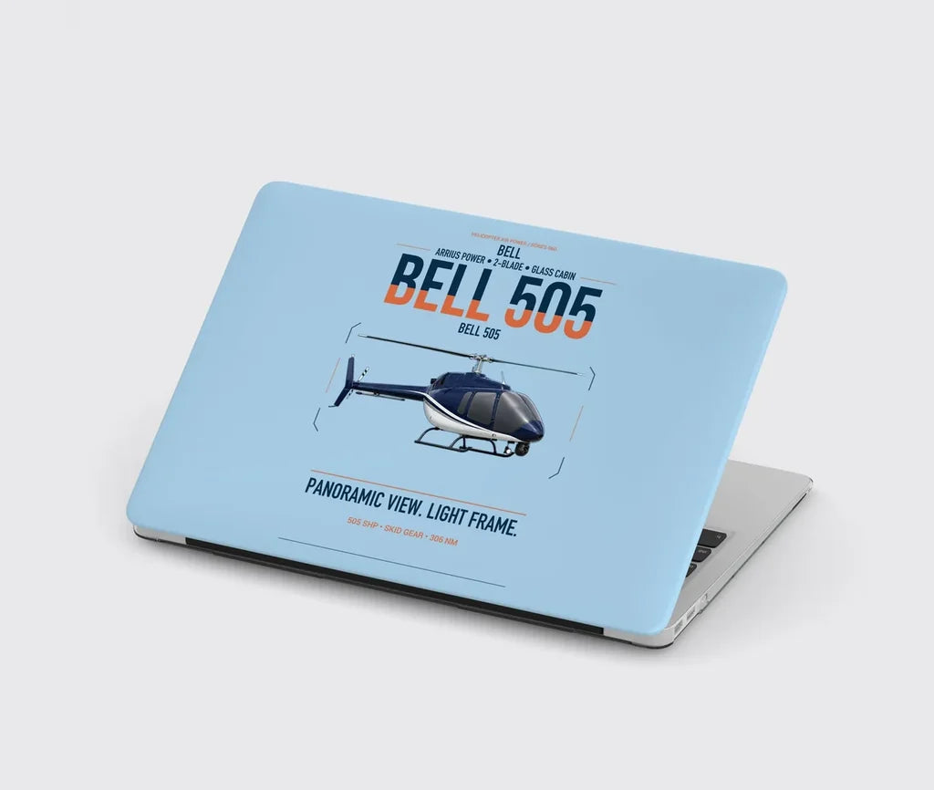 Bell 505 design on light blue MacBook case