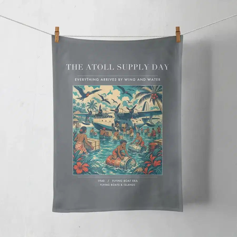 VINTAGE G4189 - The Atoll Supply Day - Designed Towels design on gray
