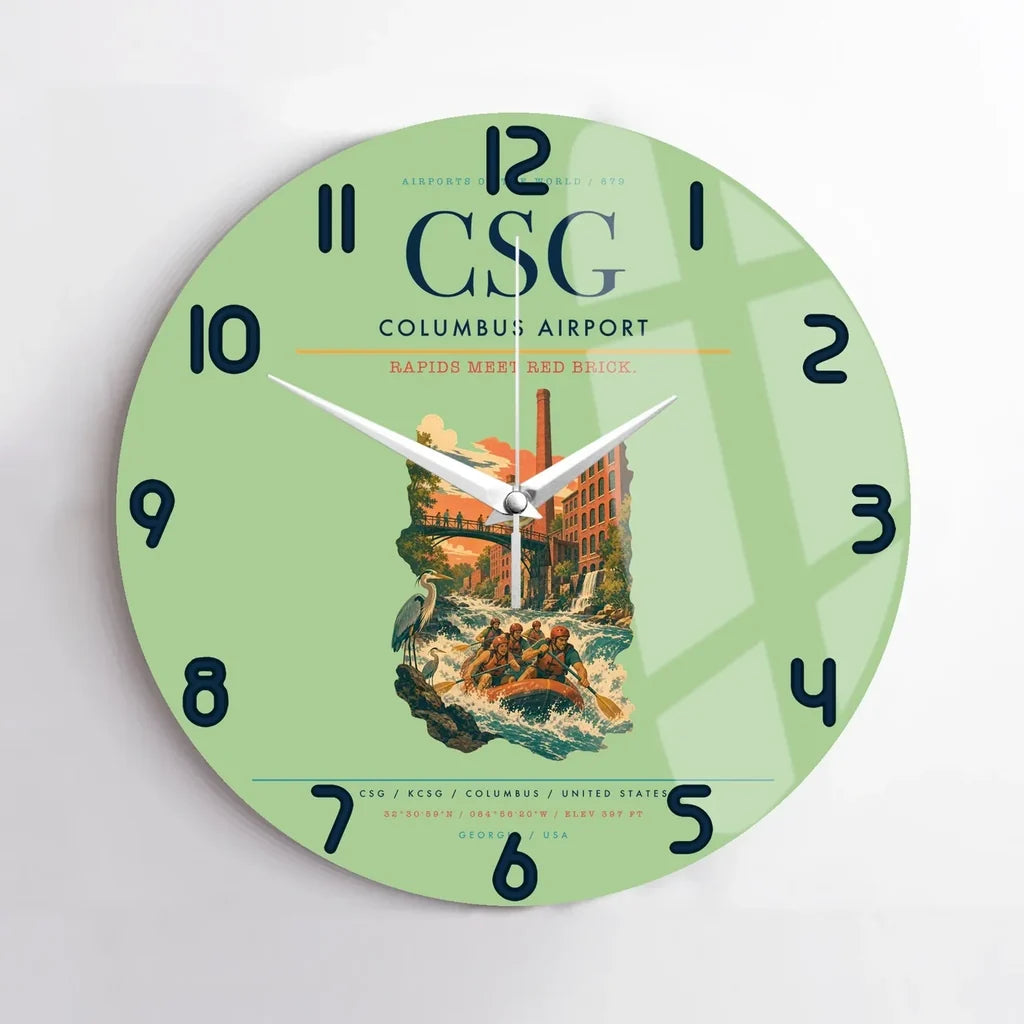Columbus Airport (CSG) design on light green no frame wall clock