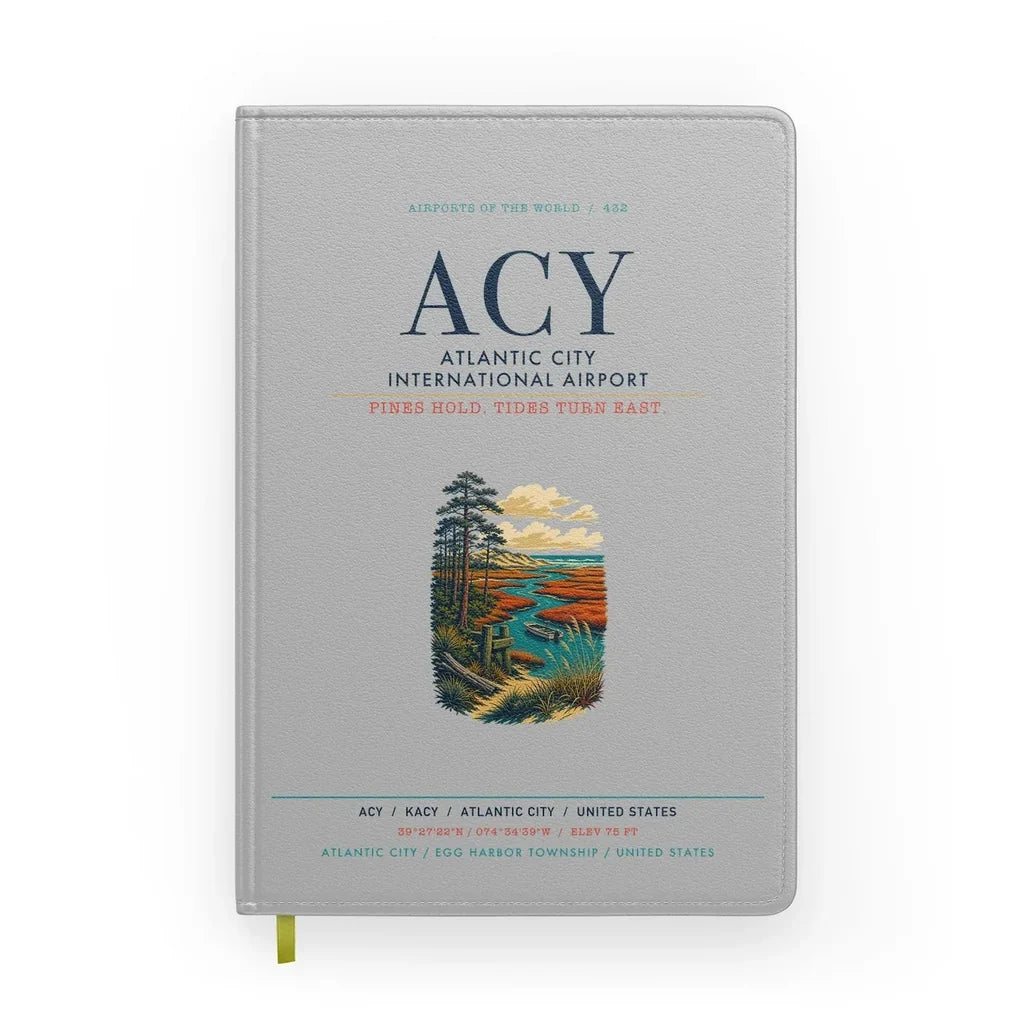 Atlantic City International Airport (ACY) design on light gray notebook